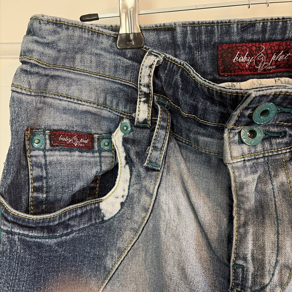 Vtg Baby Phat Jeans Women 14 Straight Leg Stretch Med Wash Distressed Embroidery - Picture 2 of 16